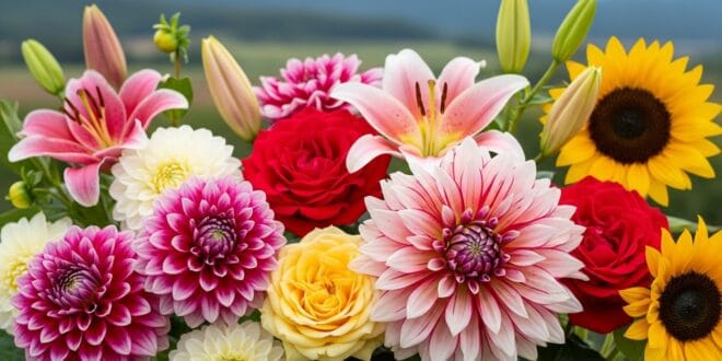 Sekelompok bunga hias berwarna-warni bermekaran, melambangkan potensi pertanian dan pariwisata "kota wisata bunga\" Parongpong, Kabupaten Bandung Barat