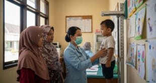 Petugas kesehatan Puskesmas Ciwaruga di Parongpong, Bandung Barat, mengukur balita dalam program pencegahan stunting yang gencar dilakukan Dinkes KBB